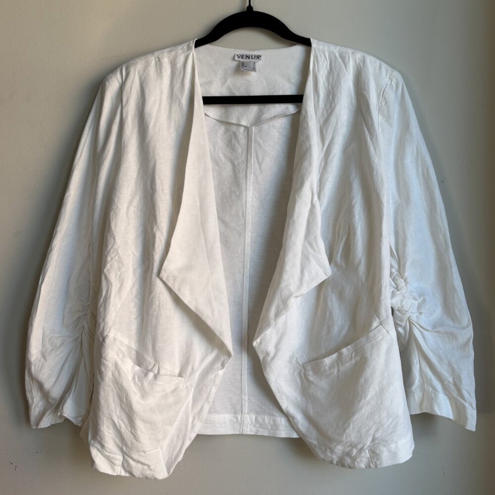 Venus White Linen Blazer (Padded Shoulders) - Large